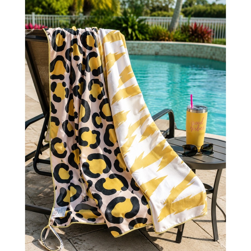 Buzzee Recycled Beach Pool Towel Leopard Lightning Sand Resistant Quick Dry New